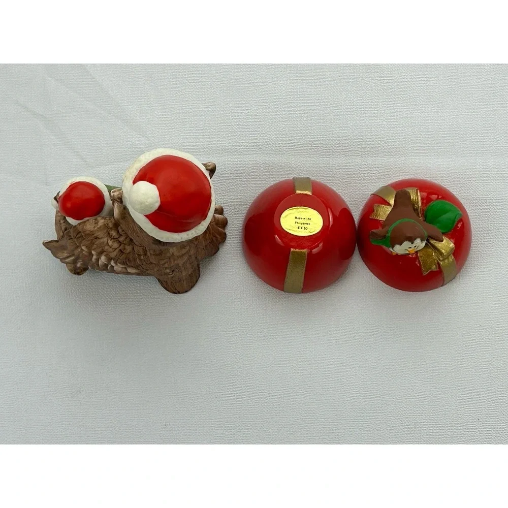 Vintage 1987 Hallmark Christmas Owl Trinket Box Lefton Owl Figurine Lot